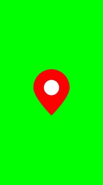 Location pin 4k video animation with red map marker on green screen background, symbolizing navigation and digital maps.