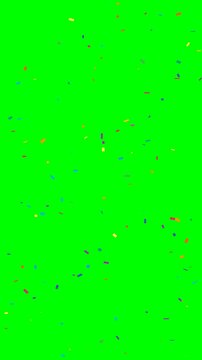 Confetti 4k video animation with colorful pieces falling on green screen background, festive celebration and party mood.