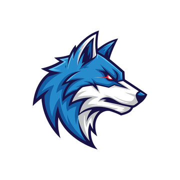Blue Wolf Cartoon Animal Head.