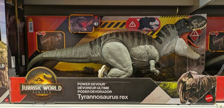 Figura de dinosaurio Tyrannosaurus Rex de Jurassic World en un expositor de la jugueter&iacute;a Toy Planet en Madrid, Espa&ntilde;a, 14 de marzo de 2026