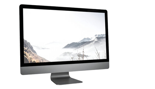 Ein schlanker, moderner Computer-Monitor als freigestelltes PNG mit transparentem Hintergrund.