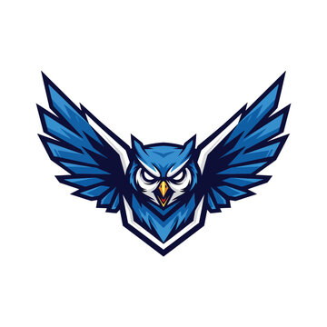 Blue cartoon owl head logo symbol.