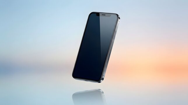 Modern Smartphone Floating in Mid-Air Against a Soft Gradient Background