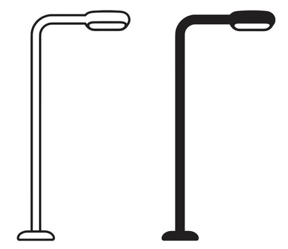 street lamp icon set, minimalist outline and solid urban lighting pole illustration isolated on transparent background