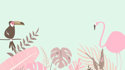 Pink tropical flamingo desktop wallpaper, green design © Rawpixel.com
