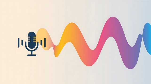 Microphone icon with colorful sound wave audio music