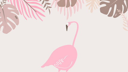 Pink tropical flamingo desktop wallpaper, beige design © Rawpixel.com