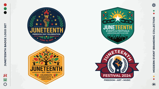 Juneteenth celebration logos showcase Freedom Day and Black freedom symbols
