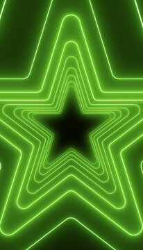 Vertical illustation many stars in neon green on dark background - abstract background.