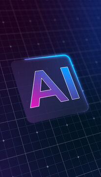 Vertical illustration of a modern AI design icon with a glowing effect. Futuristic user interface in action, artificial intelligence system, advanced AI technology - Ideal for representing digital cre