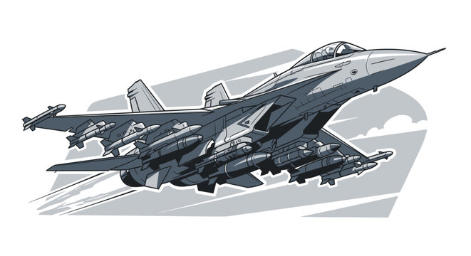 Modern military jet aircraft vector illustration against white background