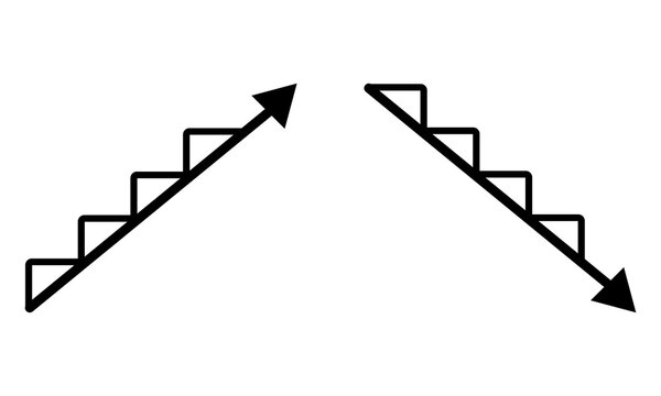 Upward and downward arrow stpngrs icon set, business growth decline symbol, step graph direction illustration