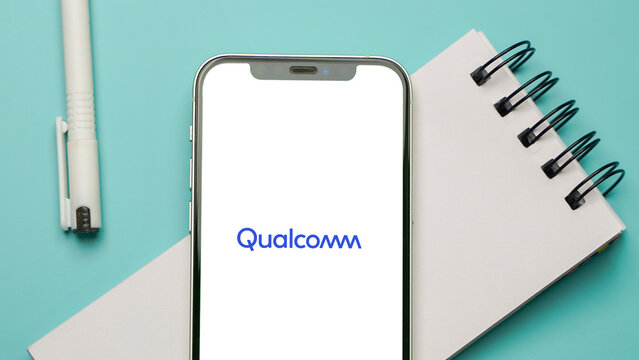 Qualcomm logo displayed on a smartphone screen &ndash; Delhi, India &ndash; June 04, 2025
