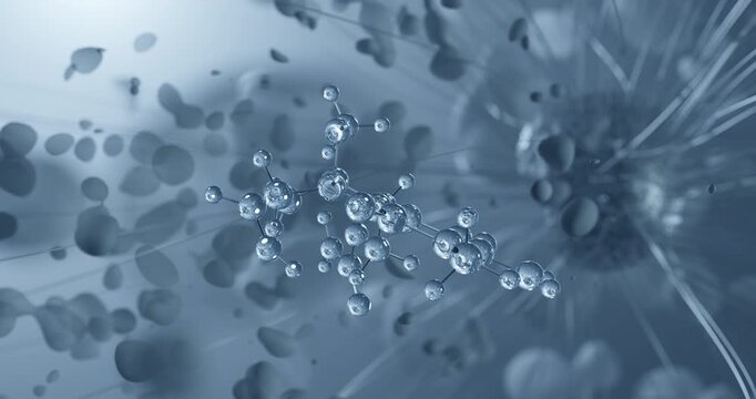 Mitomycin C rotating molecular structure, 3d ball-and-stick model, looped video antitumor antibiotic
