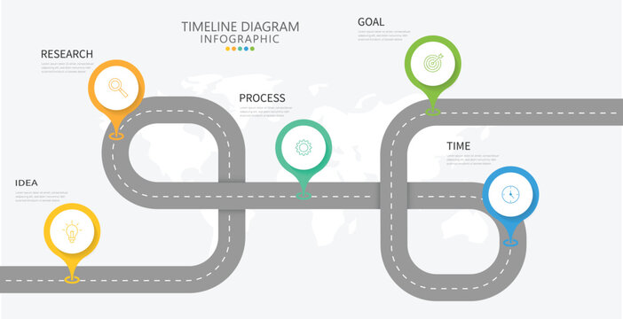 Business roadmap timeline infographic with 4 steps for presentation. Business roadmap timeline infographic template. Vector illustration