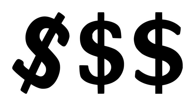 Dollar sign set with black silhouette against white background featuring currency, money, finance illustration with vector graphics and minimalist style