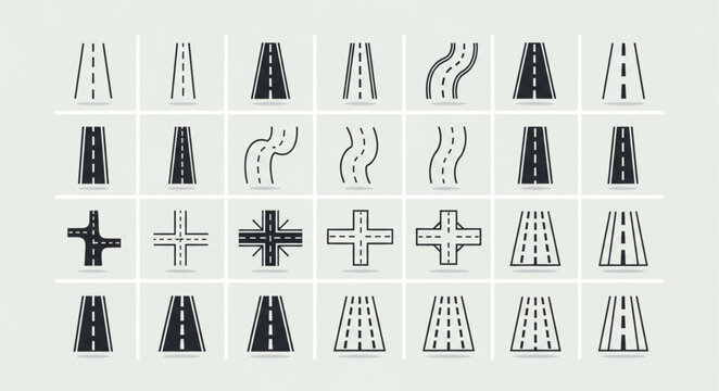 Collection of Hand Drawn Road and Intersection Icons.