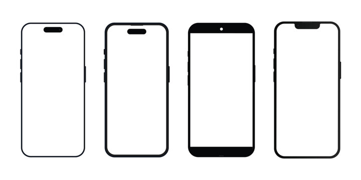Smartphone mockup set with transparent screen isolated on transparent background