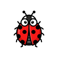 Cute Cartoon Ladybug Illustration - Red Insect with Black Spots on White Background © Andri