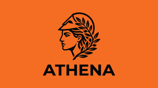 Athena Logo Design with Greek Goddess Profile and Laurel Wreath.