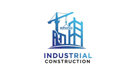 Fototapeta premium Industrial Construction Logo Depicting Crane and Building Structure.