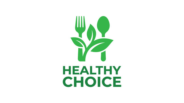 Healthy Choice Logo with Fork Spoon and Leaves.