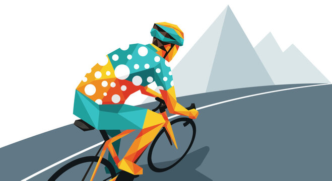 Cyclist Ascending Mountain Road, Geometric Style