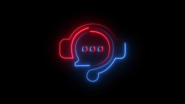 neon live chat and rating stars interface on black background .