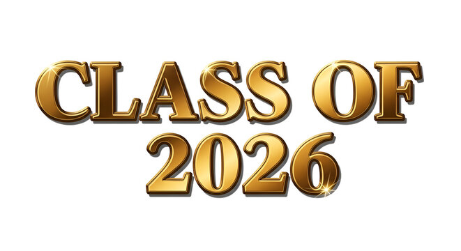 Elegant golden Class of 2026 text on black background with dimensional effect perfect for graduation announcements and celebratory designs