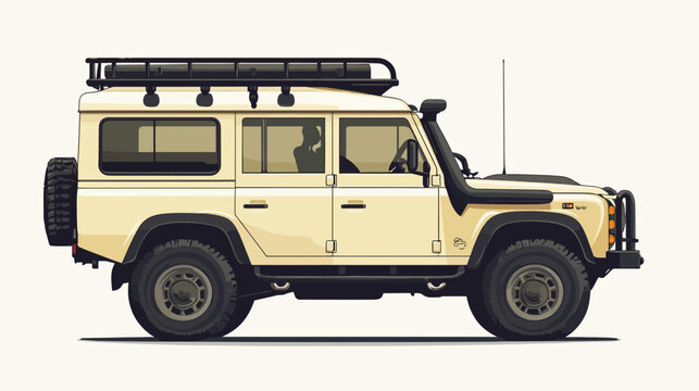 Illustration of a rugged, off-road vehicle in profile, with a roof rack and snorkel
