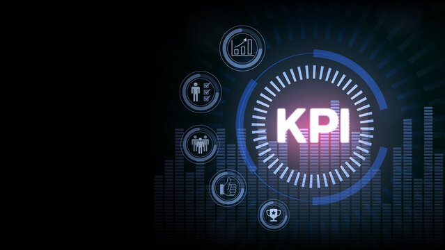 Visual representation of Key Performance Indicators (KPI) with graphics and icons illustrating data analysis and metrics.