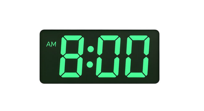 Bright Neon Green Digital Alarm Clock Showing 8 00 in dark room
