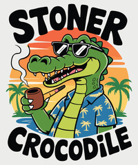 Fototapeta premium Cartoon crocodile character with sunglasses and hat