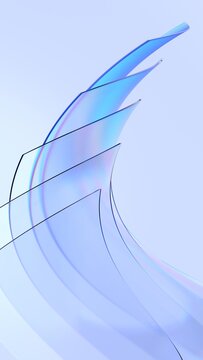 Abstract clean glass shapes, vertical 3d render