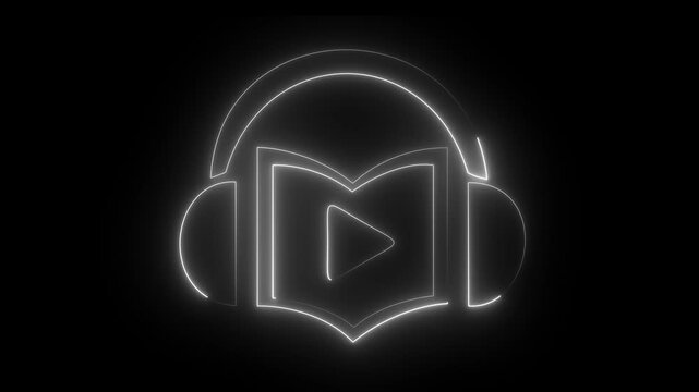 Glowing neon Headphones With Music Note Icon Animation audio headphones icon on black background . Abstract neon shine book icon.4k video motion graphic animation .