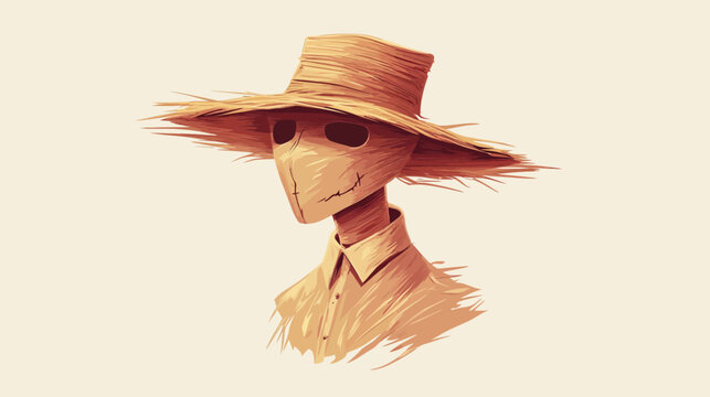 Digital artwork featuring a humanoid figure, crafted in a simple, textured style, wearing a straw hat and collared shirt
