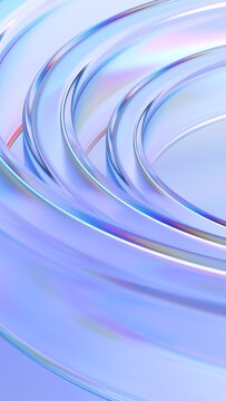 Abstract iridescent glass lines, vertical 3d render