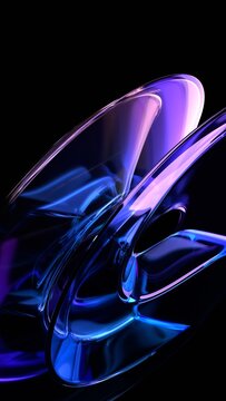 Abstract minimalist purple reflections on a glass curved shape, vertical 3d render
