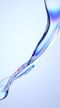 Abstract wavy glass shape on a light background, vertical 3d render