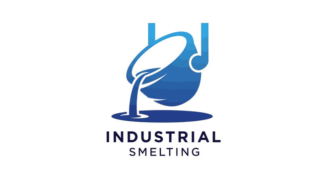 Industrial Smelting Logo - Pouring Molten Metal in Blue Color.