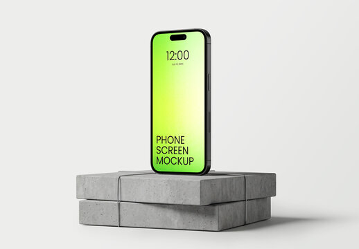 Phone Screen Mockup with Concrete Podium