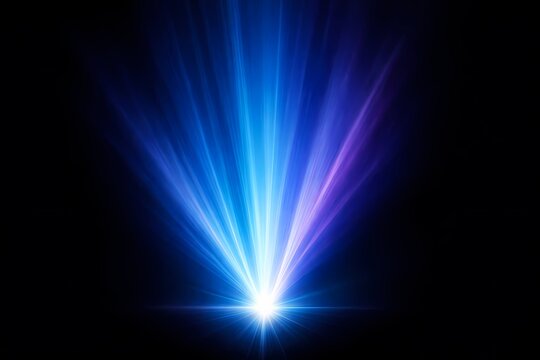 Brilliant blue and purple light beams exploding outwards against a deep black background providing a dynamic energetic burst effect ideal for futuristic sci fi art and intense gaming backgrounds
