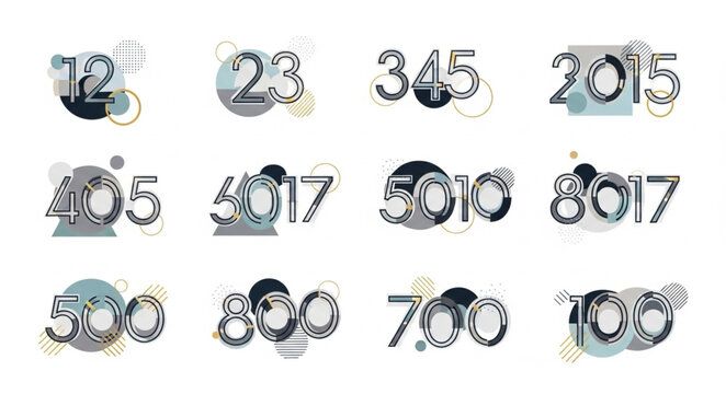 Collection of numbers with abstract artistic elements and textures.