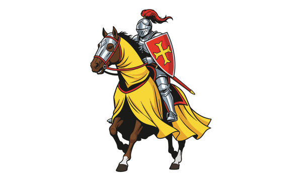 Medieval Knight on Horseback with Shield and Armor Illustration