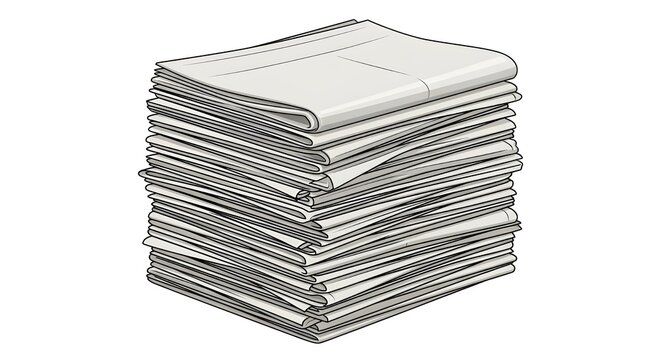 A stack of folded newspapers representing media and information, isolated on white background.