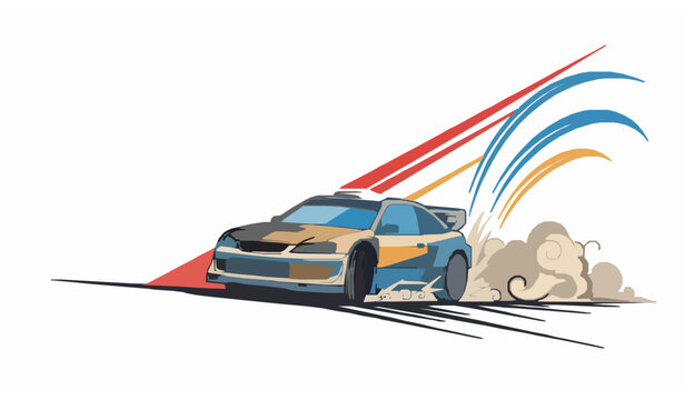 Drifting rally car vector illustration with dust motion dynamic motorsport design