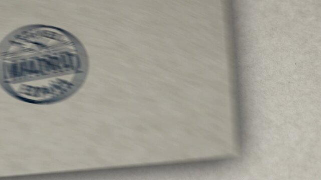 Madrid Spain arrived stamp loopable and seamless animation. Hand stamping impact. Flight arrival 3D loop concept.