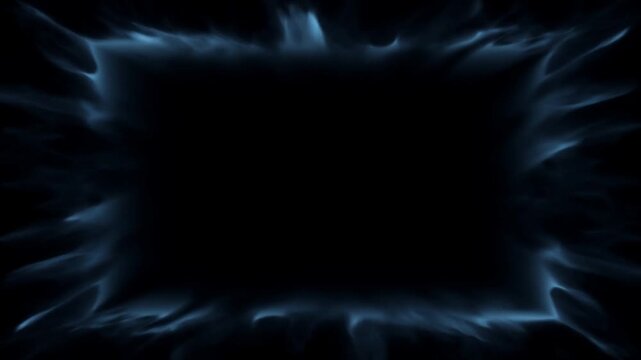 Slow motion abstract blue smoke border forming rectangular portal on black background with luminous cyan aura and subtle swirling motion