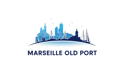Obraz premium Marseille Old Port Skyline - A Stunning Cityscape Illustration.