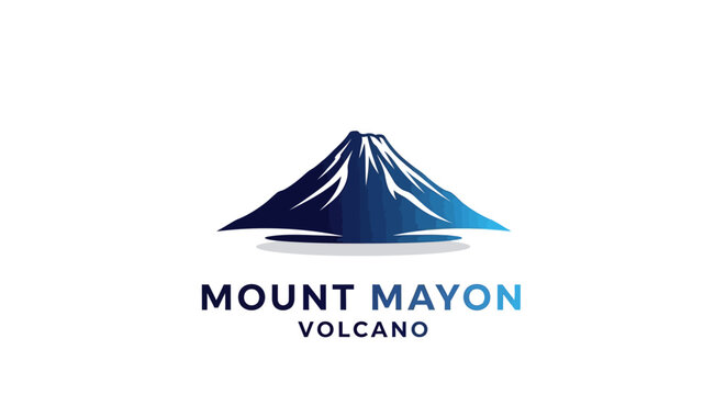 Majestic Blue Mountain Logo Depicting Mount Mayon Volcano in the Philippines.